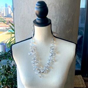 Banana Republic Clear Beaded Necklace with Gray Ribbon